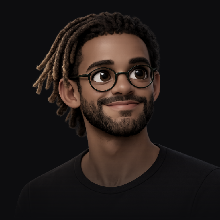 Antoine, illustrated with dreadlocks, round green glasses and a small smile